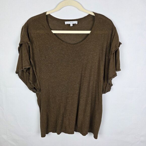 IRO Brown Angora Blend Ruffle Sleeve Top Size Extra Small Minimalist Neutral - Picture 1 of 6